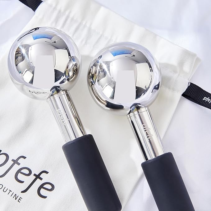 360 Rotating Ice Globes for Face & Eyes, Unbreakable Stainless Steel Cryo Sticks for Beauty Routines, Facials Cold Roller Colling Globes for Puffiness, Wrinkles, Dark Circles, Headaches-Velvo Beauty