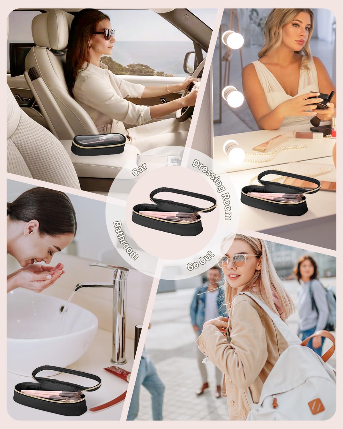 Clear Travel Makeup Brush Holder, Leather Makeup Brush Toiletry Bag, Portable Cosmetic Brush Case, Transparent Waterproof Makeup Brush Storage Bag, Black-Velvo Beauty