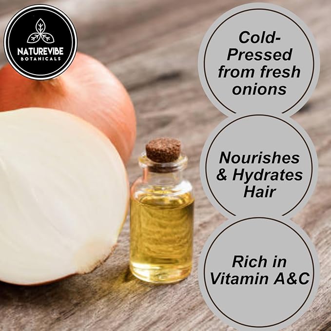 Naturevibe Botanicals Onion Oil 32 oz – 100% Pure Cold-Pressed Nourishing Hair & Skin Oil | Sulfur-Rich for Stronger Hair Growth & Scalp Health-Velvo Beauty