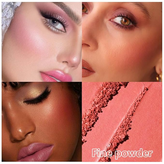 Quads Blush Makeup Palette, Matte Pressed Powder Blushes Palette, Lip & Face Paint Palette for Women, Lasting Light Pink & Hot Pink Peach and Deep Red, Platillo de rubores de cuatro colores-Velvo Beauty