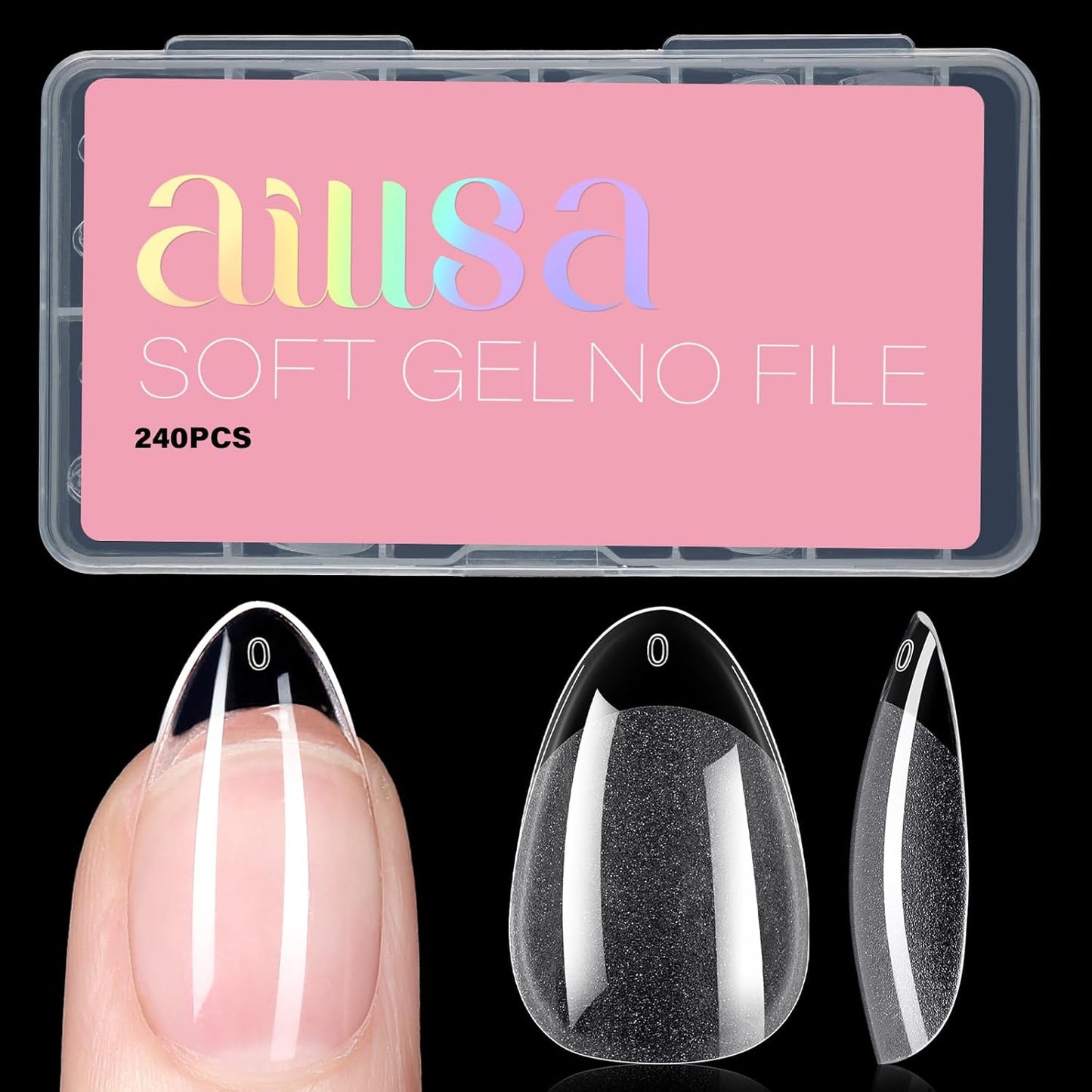 AILLSA Short Almond Nail Tips Pre-Shaped Acrylic Nail Tips Half Matte Full Cover Nails Tips Clear Gelly Press on Flase Tip Nail for Extension Nail Manicure Home DIY 240PCS 15Sizes-Velvo Beauty