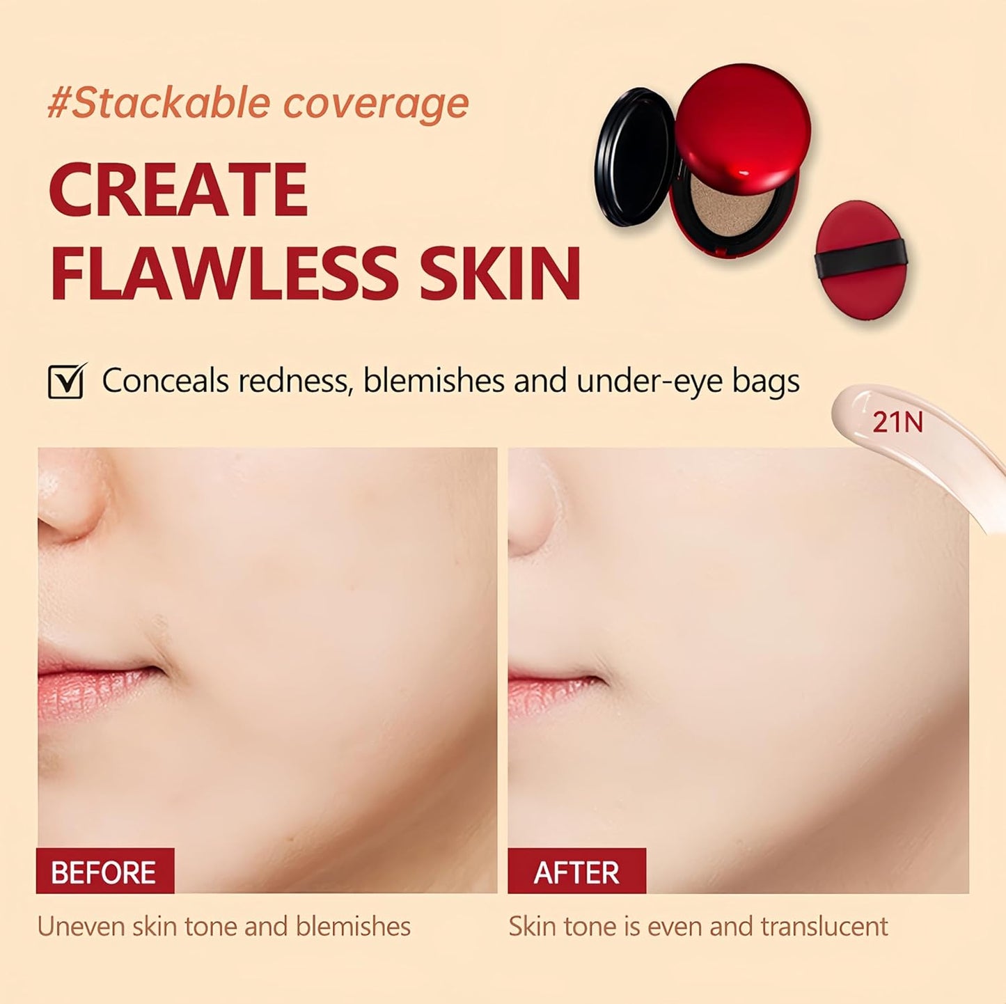 MAEPEOR Cushion Foundation 9 Colors Full Coverage Weightless Satin Glow Foundation Hydrating Long-Lasting Cushion BB Cream (Color 04)-Velvo Beauty