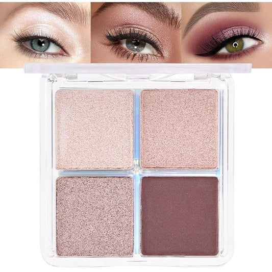 evpct Eyeshadow Quad Palette, Champagne Rose Gold Bronze Plum Glitter Shimmer Metallic Matte High Pigment Primer Eye Shadow Palette Makeup for older Women, Smudge Proof Vegan Cruelty-free, Ballerina-Velvo Beauty