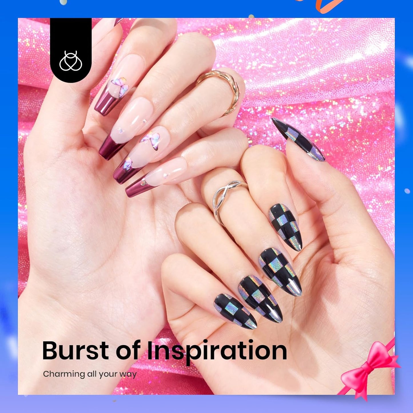 Beetles Metallic Chrome Nail Powder Kit Black White Colors Gel Polish Mirror Effect Holographic Metallic Nail Polish Chrome Manicure Art Decoration Glitter Nail Powder for Women-Velvo Beauty