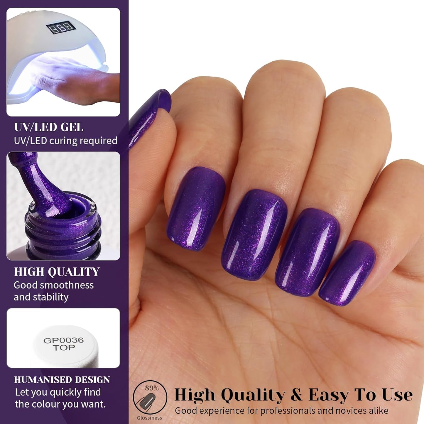 Glitter Deep Purple Gel Polish,15ml UV/LED Soak Off Sparkly Shimmer Dark Violets Purple Gel Nail Polish for Manicure Salon or DIY Nail Art at Home,Women Girls Gifts - GP0094-Velvo Beauty