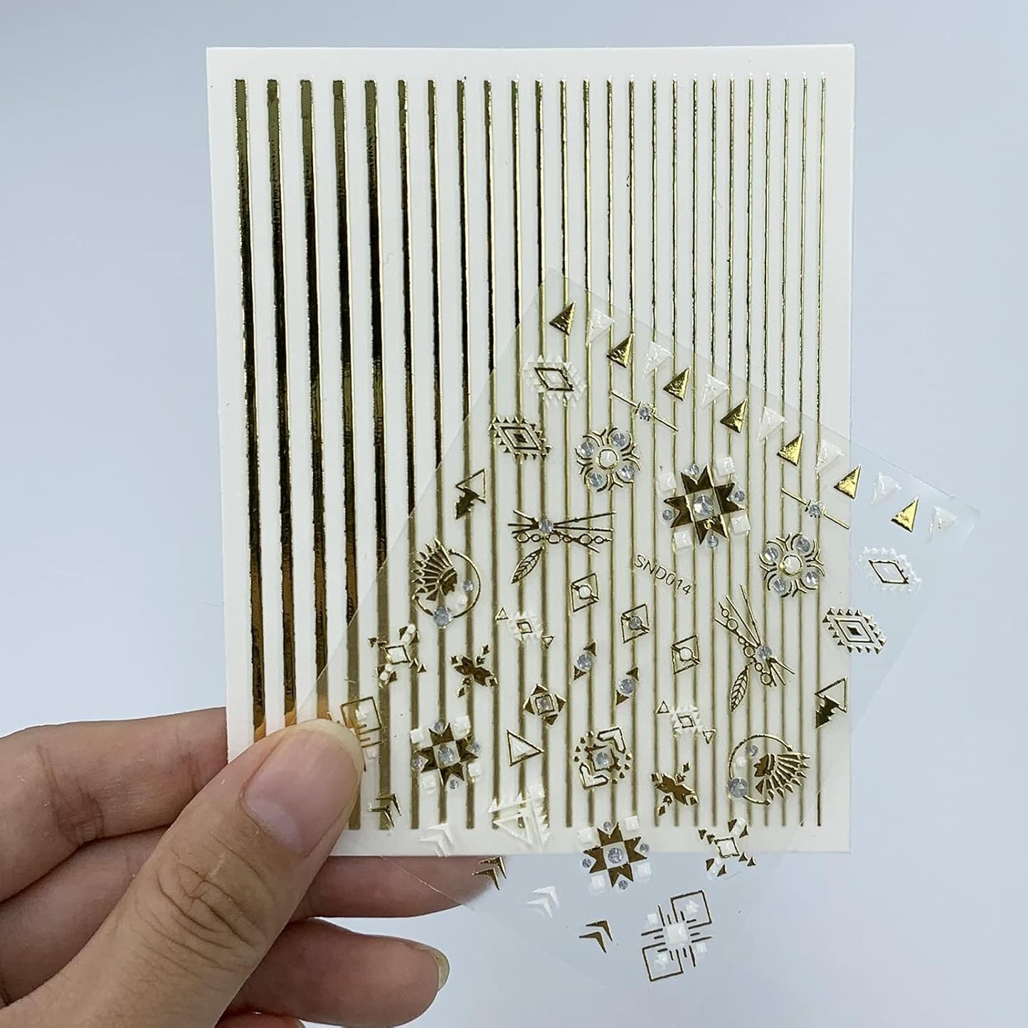 22 Sheets 3D Nail Adhesive Stickers for Women Gold Metallic Chain Line Nail Stickers Diamond Design Luxury Nail Art Decoration with with Tweezers Nail File Separators-Velvo Beauty