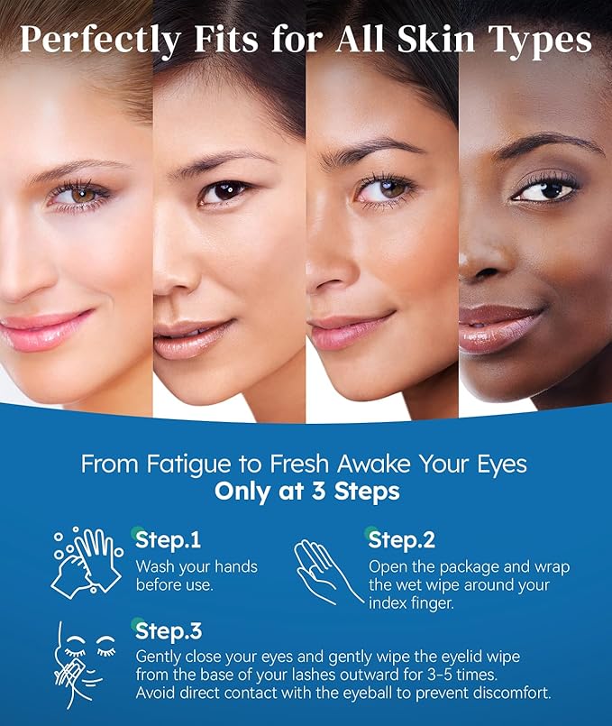 Eyelid Cleansing Wipes for Dry Eye & Blepharitis, Tea Tree Oil Hypoallergenic Eye Wipes for Sensitive Itchy Eyes, Individually Wrapped Eyelid WipesTravel Essentials (30 Count)-Velvo Beauty