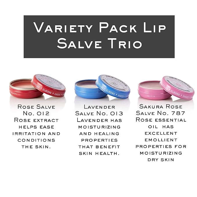 C.O. Bigelow All Purpose Salves, Variety Pack of 3 Lip Balm Tins for Chapped Lips & Dry Skin - Classic Rose, Lavender & Sakura Rose Moisturizing Lip and Skin Salves, 0.8 oz each-Velvo Beauty