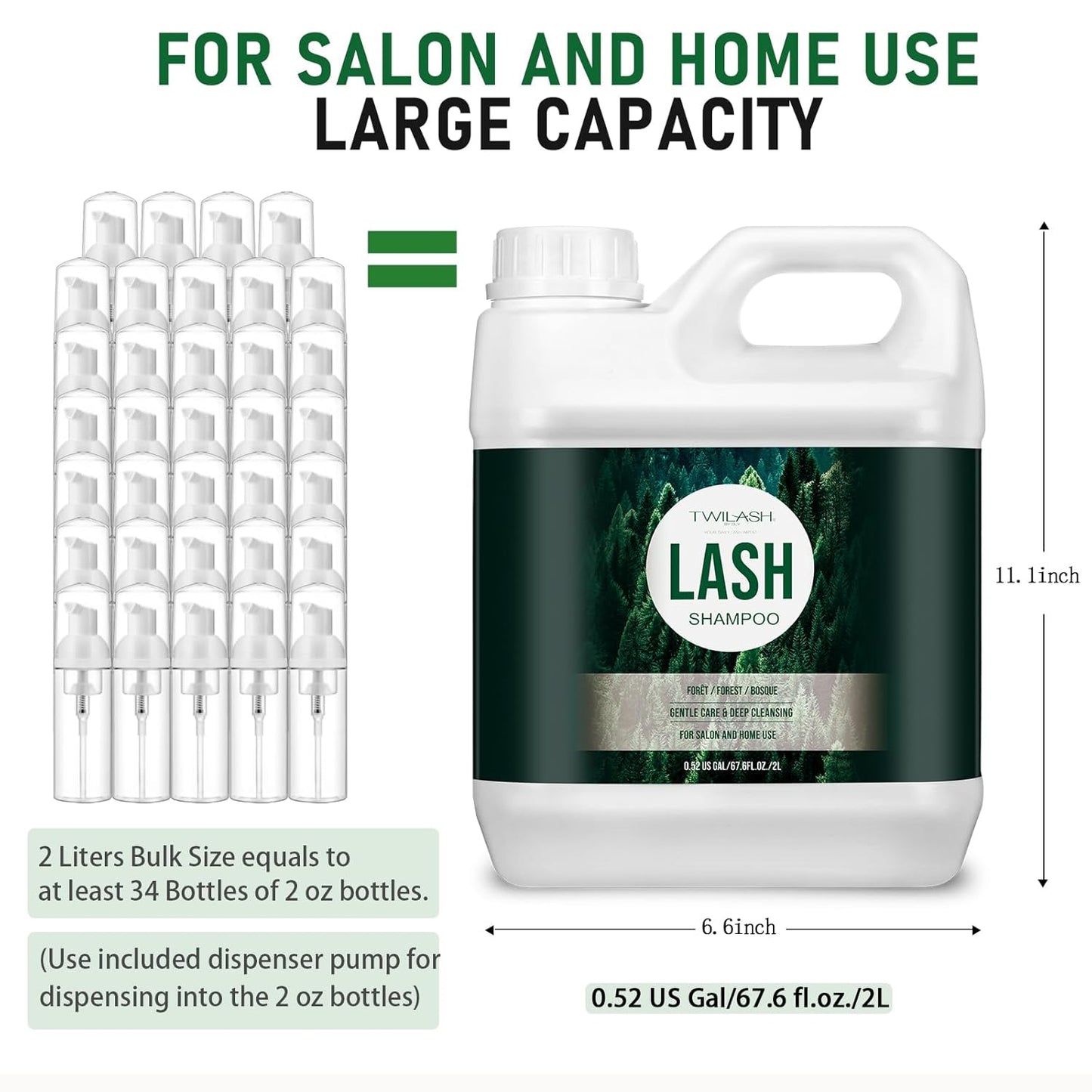 Lash Shampoo Bulk, Eyelash Cleanser for Extensions 2 Liters, Safe Makeup Remover, Non-irritating or Burning Eyelid Foaming Cleanser for Professional Salon and Home Use (Forest-2L)-Velvo Beauty