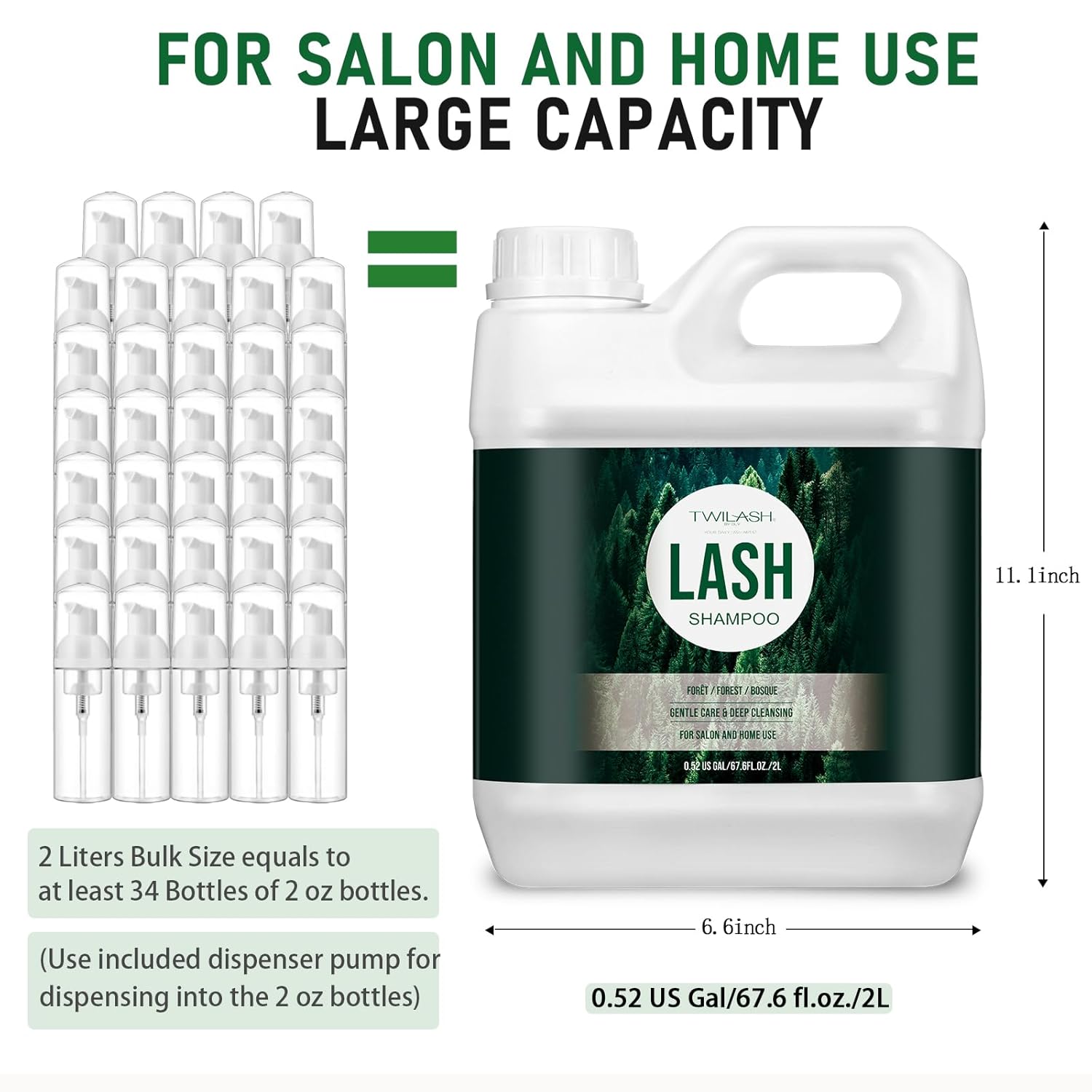 Lash Shampoo Bulk, Eyelash Cleanser for Extensions 2 Liters, Safe Makeup Remover, Non-irritating or Burning Eyelid Foaming Cleanser for Professional Salon and Home Use (Forest-2L)-Velvo Beauty