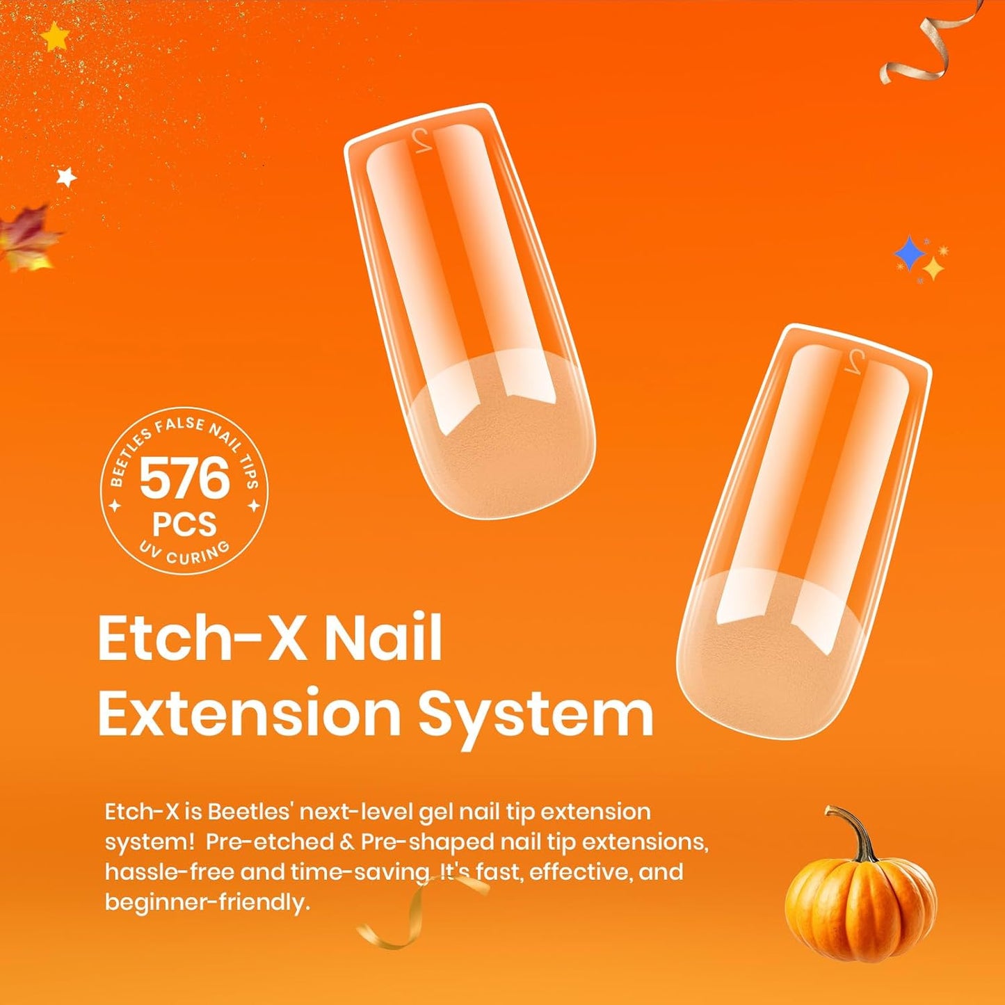 Beetles Nail Tips Medium Square 576Pcs 12 Sizes - Pre-Etched Soft Acrylic Nail Tips Half Matte False Nails Nail Art Full Cover Press Ons Nail Extensions Gift Set Home DIY Nail Salon-Velvo Beauty