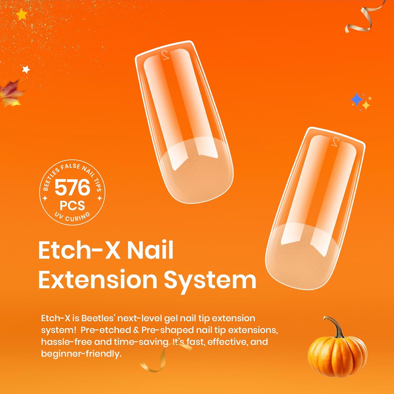 Beetles Nail Tips Medium Square 576Pcs 12 Sizes - Pre-Etched Soft Acrylic Nail Tips Half Matte False Nails Nail Art Full Cover Press Ons Nail Extensions Gift Set Home DIY Nail Salon-Velvo Beauty