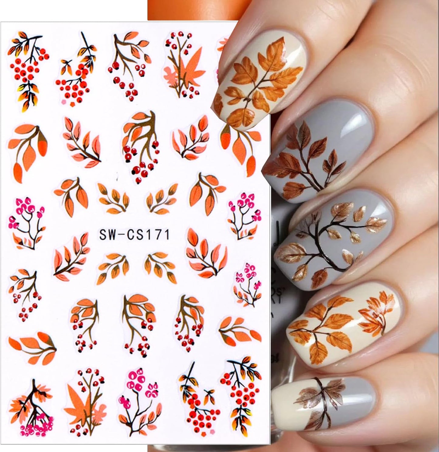 4pcs Fall Nail Stickers for Nail Art, 3D Autumn Fox Leaves Flowers Nail Decals Thanksgiving Leaf Pattern 3D Self-Adhesive Nails Sliders Fall Sticker for Nails Decoration DIY Manicure Accessories-Velvo Beauty