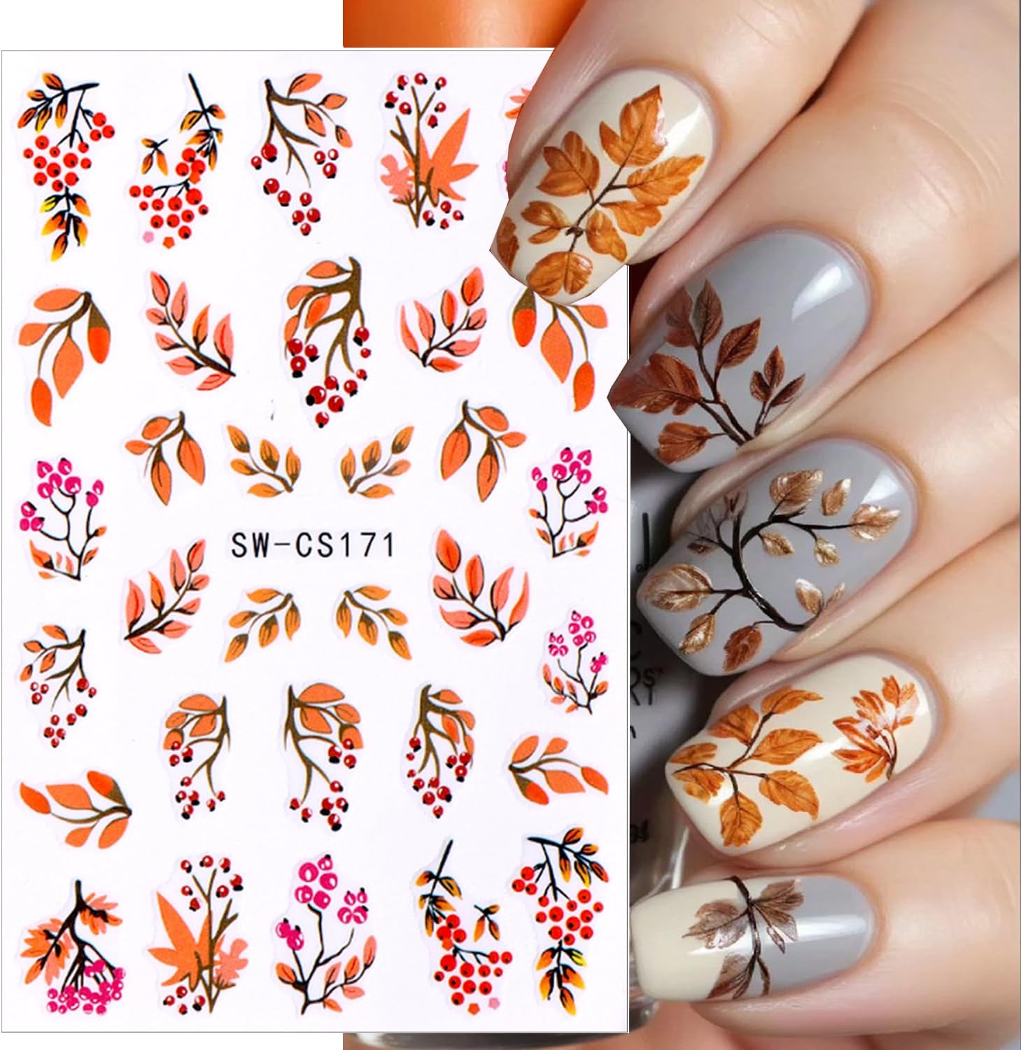 4pcs Fall Nail Stickers for Nail Art, 3D Autumn Fox Leaves Flowers Nail Decals Thanksgiving Leaf Pattern 3D Self-Adhesive Nails Sliders Fall Sticker for Nails Decoration DIY Manicure Accessories-Velvo Beauty