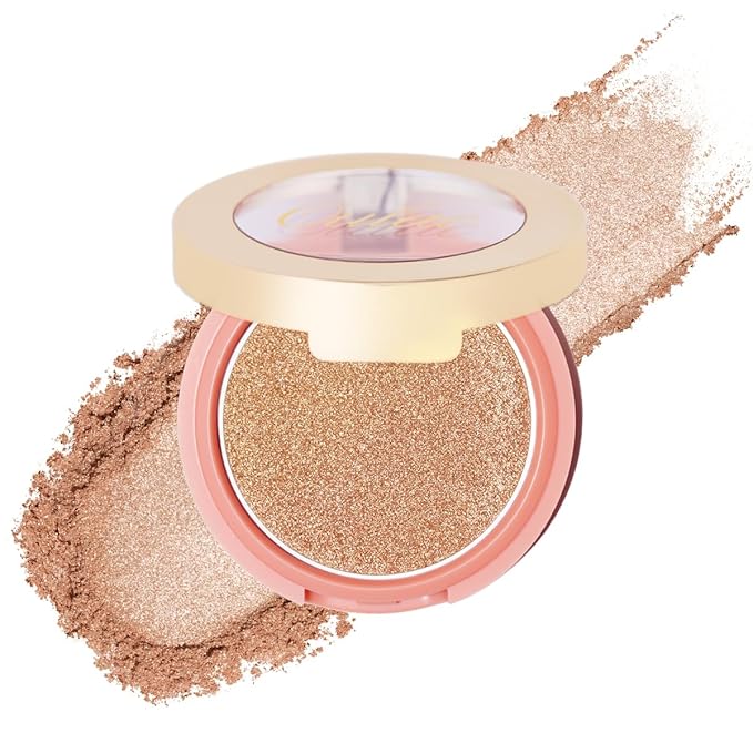 Oulac Shimmery Blush Makeup| 2 in 1 Powdery Cream Blush & Highlighter| Golden Hour Makeup Bronzer Illuminating | Rich Colors &Blendable | Vegan & Cruelty-Free| F08 Glow Gold 4.8g-Velvo Beauty