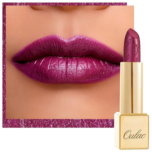 Oulac Purple Lipstick for Women with Metallic 3D Shine Lightweight Hydrating Formula, High Impact Lip Color, Vegan Beauty, Full Coverage Lip Makeup, Christmas Gifts for Women, Sugar Plum (04)-Velvo Beauty