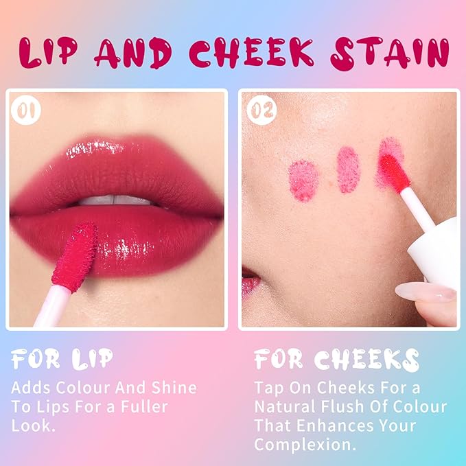 Lip Tint Stain, Long Lasting Korean Lip Stain Set, Non-sticky Waterproof Lightweight Lip and Cheek Tint, Moisturizing High Pigment Water Tint, Matte Finish Lip Tint-Velvo Beauty