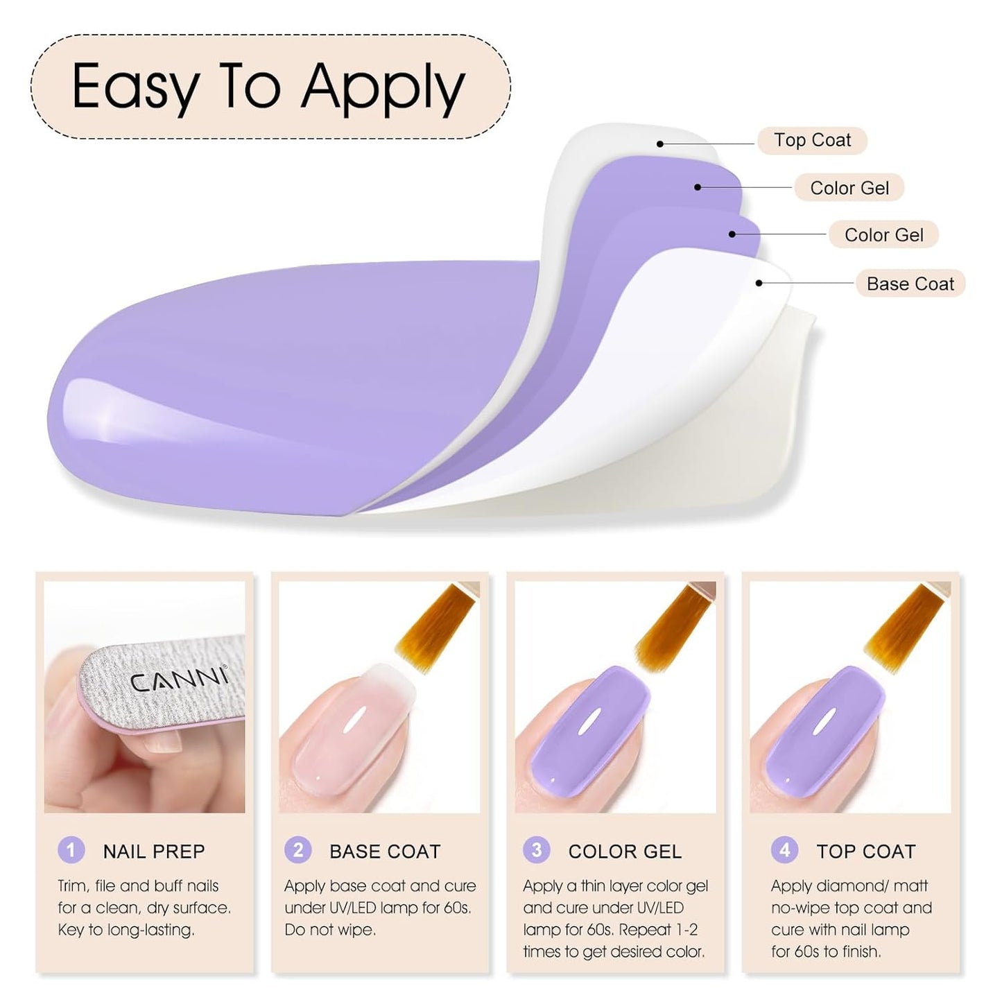 CANNI Purple Gel Polish, 1Pcs Gel Polish Purple Color Pale Violet Nail Polish Gel High Gloss Soak Off U V Gel Nail French Nail Manicure Salon DIY-Velvo Beauty