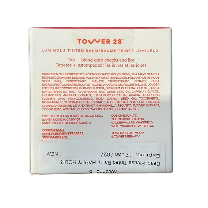 Tower 28 Beauty BeachPlease Cream Blush for Cheeks and Lips - Multi-Purpose Lip and Cheek Tint in Pink Blush - for Sensitive Skin – Color HAPPY HOUR, Luminous Finish-Velvo Beauty