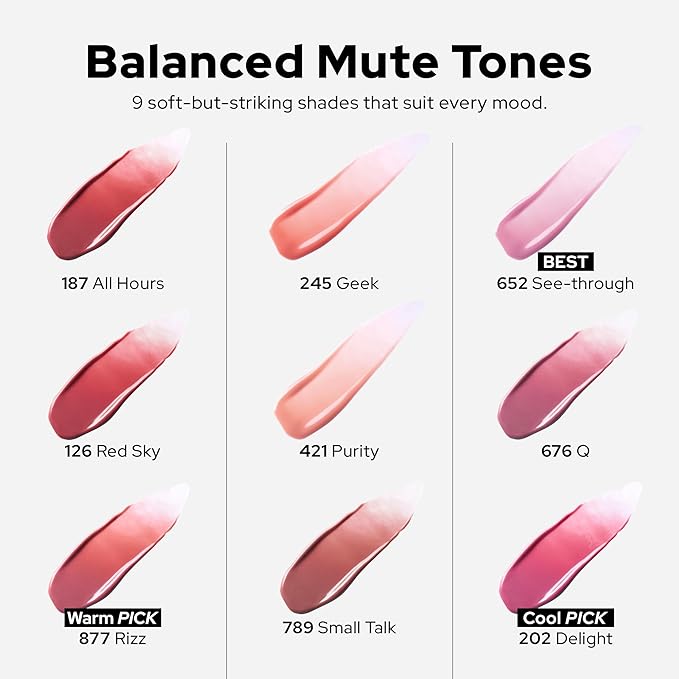 Unseen Balloon Tint, 6 Colors Set for All Skin Types. Buildable Color, Long Lasting Glossy Lip Stains, Lightweight Lip Gloss Make up 652-See-Through-Velvo Beauty