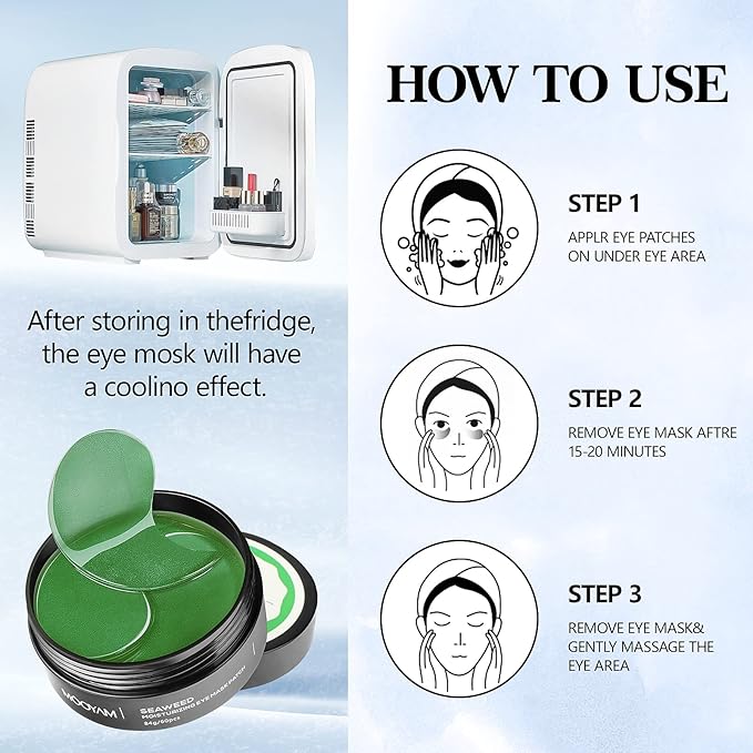 Eye Masks for Dark Circle Puffiness Dry Seaweed Eye Mask Puffy Eyes Undereye Patches Treatment 60 Pieces Collagen Eye Gel Mask Woman Men Hydrating Under Eye Mask Reduce Wrinkle Fine Line Revitalize-Velvo Beauty