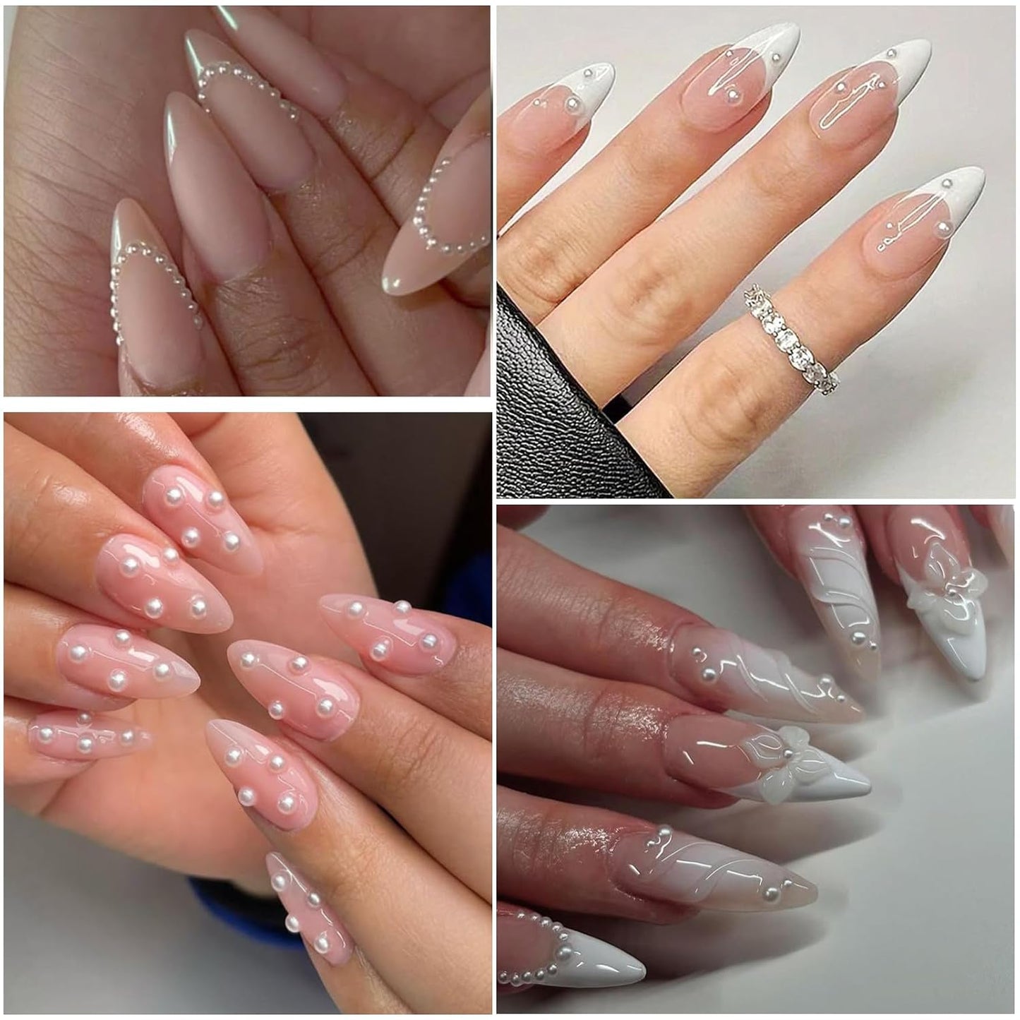 Nail Art Pearls with Rhinestones Glue Gel Flatback Pearls Nail Charms Luxurious Nails Supplies Accessories Silver Gold Gems Pearl Colorful Pearl for Women Nails Design-Velvo Beauty