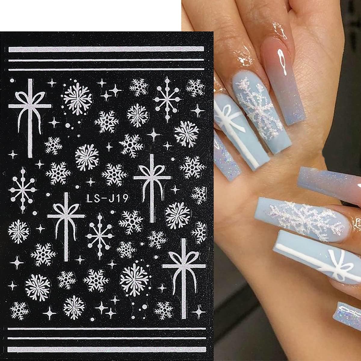 6 Sheets Glitter Silver Snowflake Nail Art Stickers 3D Christmas Nail Decals Self Adhesive Xmas Winter Nail Design Holiday Reindeer Snowflakes Nail Stickers for Women Girls Christmas Nail Decoration-Velvo Beauty