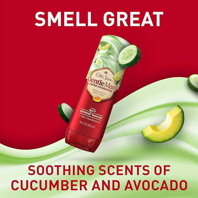 Old Spice Super Hydration Body Wash GentleMan’s Blend, Cucumber + Avocado Oil Scent for Deep Cleaning and 24/7 Renewing Moisture, 20 oz-Velvo Beauty