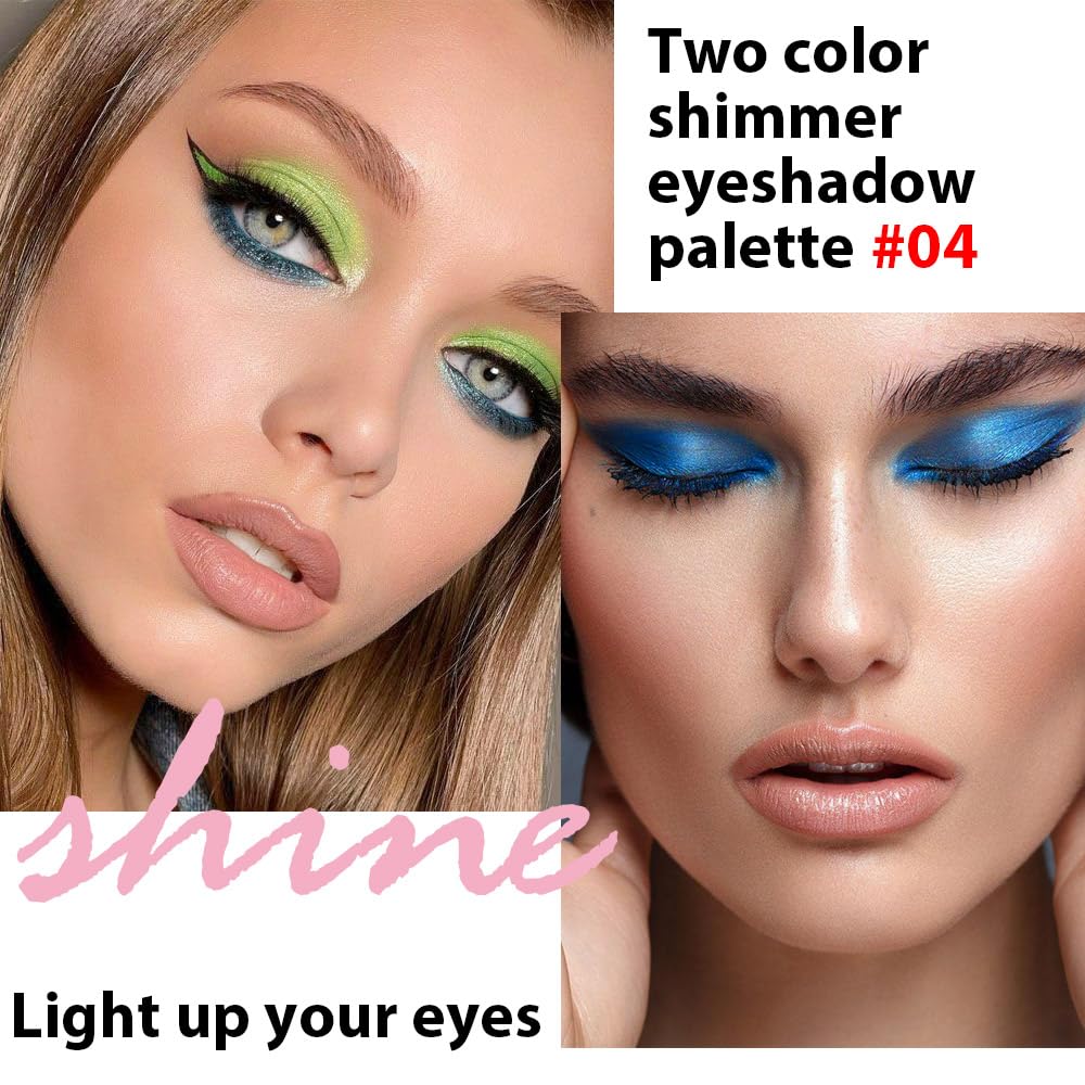2 colors eye shadow makeup palette, Blue & Green Eyeshadows Halloween Birthday Party Wear, high pigment eye, matte & shimmer metal eye shadow powder, Blendable, Ultra-Pigmented(02)-Velvo Beauty
