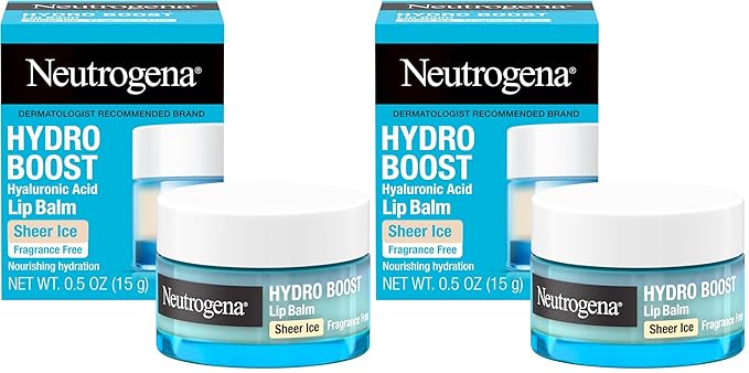 Neutrogena Hydro Boost Hyaluronic Acid, Unscented Lip Balm Leaves Lips Feeling Hydrated, Sheer Ice Nude Lip Balm with a Sweet Sugar Flavor, Fragrance Free, 0.5 oz (Pack of 2)-Velvo Beauty