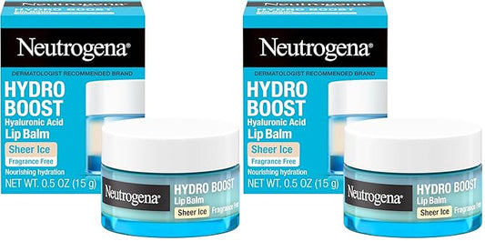 Neutrogena Hydro Boost Hyaluronic Acid, Unscented Lip Balm Leaves Lips Feeling Hydrated, Sheer Ice Nude Lip Balm with a Sweet Sugar Flavor, Fragrance Free, 0.5 oz (Pack of 2)-Velvo Beauty