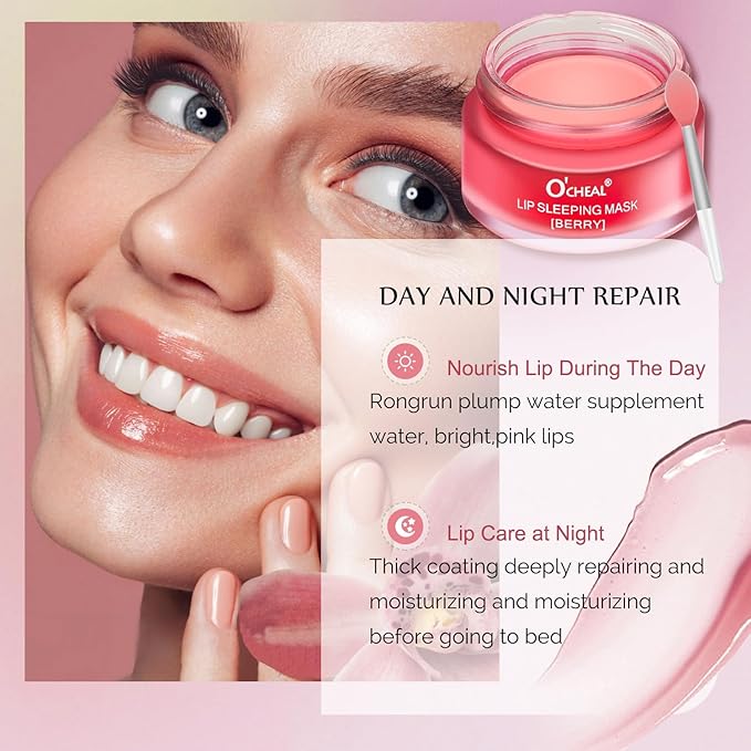 Lip Sleeping Mask Overnight Moisturizer Balm, Berry Lip Mask, Day and Night Repair Lip Balm for Improves Dryness Cracked, Moisturize and Nourish Lip Scrubs Exfoliate Reduce Lip Lines (Berry)-Velvo Beauty