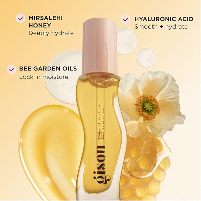 Gisou Honey Infused Hydrating Lip Oil, Nourishing Moisturizer for Dry Lips, High Shine, Smooth Finish, Clear Golden Glow, Fresh Honey Scent, 8ml-Velvo Beauty