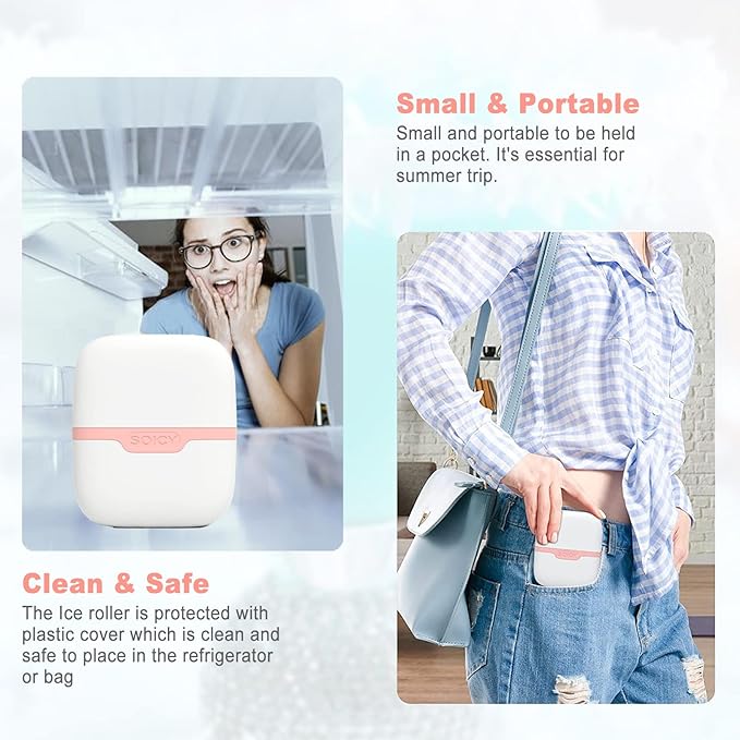 Ice Roller for Face and Eyes - Facial Skin Care Tools with 2 in 1 Face Roller and Travel Case, Self Care Gift for Men Women (Pink)-Velvo Beauty