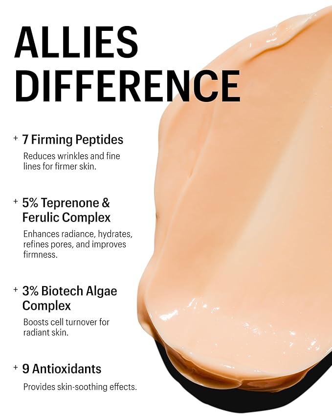 Allies of Skin Peptides & Antioxidants Advanced Firming Daily Treatment with 13 Brighteners, 9 Antioxidants, 7 Firming Peptides, 5% Teprenone & Ferulic Complex and 3% Biotech Algae Complex 48ml/1.6oz-Velvo Beauty