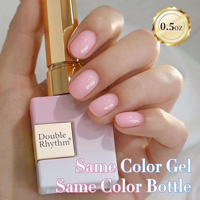 Double Rhythm 0.50 OZ Translucent Gel Polish Same Color Same Bottle Sheer Pastel Neutral Natural Milky 15 ML Jelly UV Nail Art DIY at Home (Pink-A1623)-Velvo Beauty