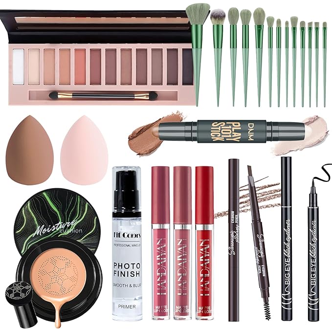 Makeup Set Kit for Women Full Kit, Makeup Present for Girl Women Teen, Matte Eyeshadow CC Cream Foundation Face Primer Brush Set Sponges, Lip Glosses Counter Stick Eyeliner-Velvo Beauty