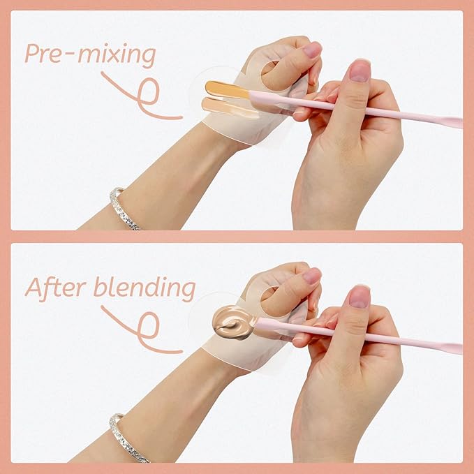 Makeup Mixing Palette Spatula Set, 2PCS Mini Acrylic Makeup Palette & 2PCS Silicone Skincare Spatula, Cream Foundation Palette for Mixing and Save Cosmetics (Pink,Square+Heart)-Velvo Beauty