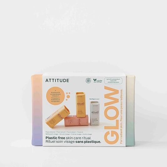 ATTITUDE Oceanly Radiant Skin Daily Facial Care Routine Box Set, EWG Verified, Plastic-free, Plant and Mineral-Based Ingredients, Vegan and Cruelty-free, PHYTO GLOW, Set of 4 Travel Size Bars-Velvo Beauty