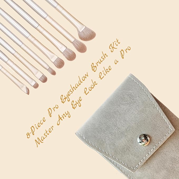 Eyeshadow Makeup Brushes Set with Case 8 PCS Soft Synthetic Hairs Eye Makeup Brushes for Blending Eyebrow Eyeliner Eyeshadow （Silver）-Velvo Beauty