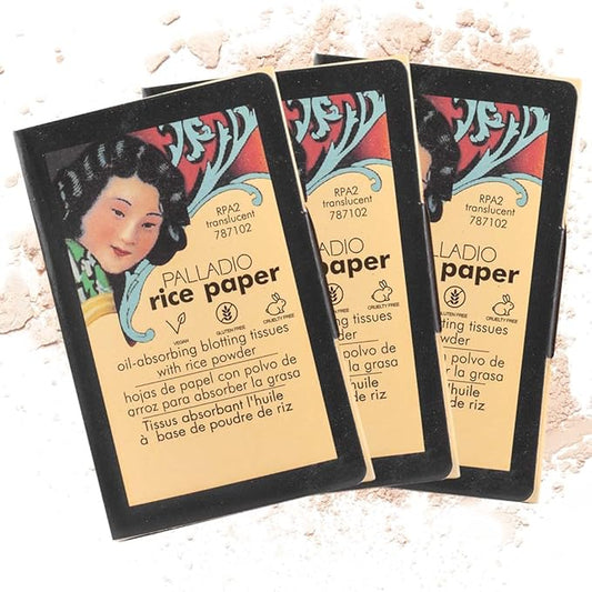 Palladio Facial Tissues for Oily Skin, Face Blotting Sheets Made from Natural Rice, Oil Absorbing Rice Paper with Rice Powder, 2 Sided, Instant Results, Translucent, 40 Count, Pack of 3-Velvo Beauty