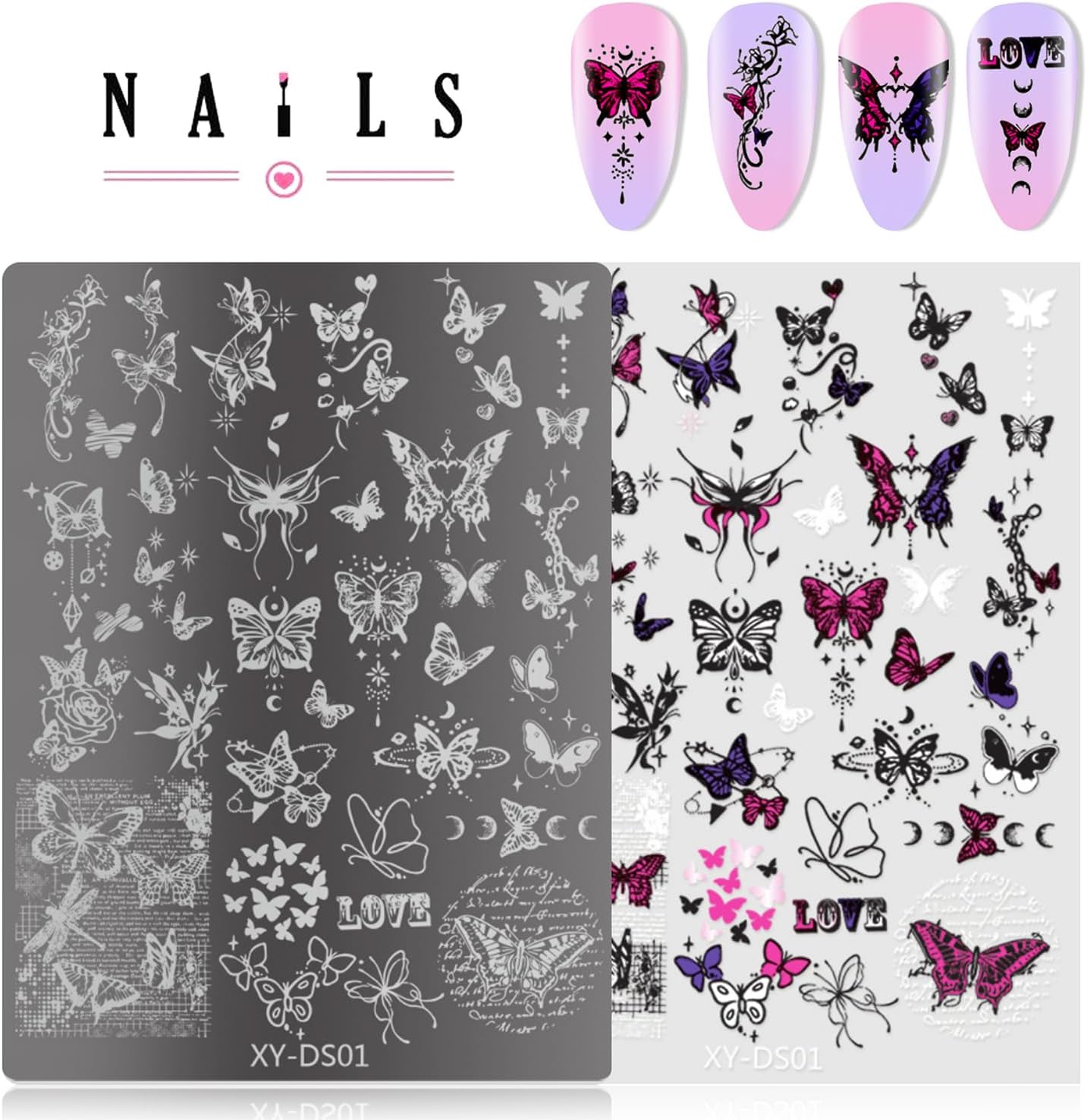 4Pcs Gothic Cute Nail Stamping Plate Set - Dark Kawaii Nail Art Templates, Stainless Steel Spooky Sweet Nail Stamp Plates with Skull & Lace Patterns for Halloween DIY Manicure Printing Tools-Velvo Beauty