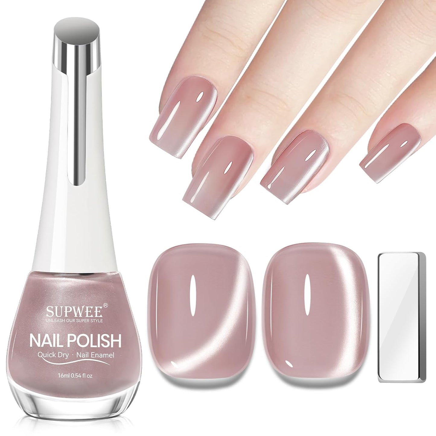 Nude Magnetic Nail Polish Non Gel Quick Dry Glitter Cat Eye Nail Polish Cats Eye Toe Fingernail Air Drying Fast Lacquer Manicure Gift For Women Girls 16ml, 0.54fl oz-Velvo Beauty