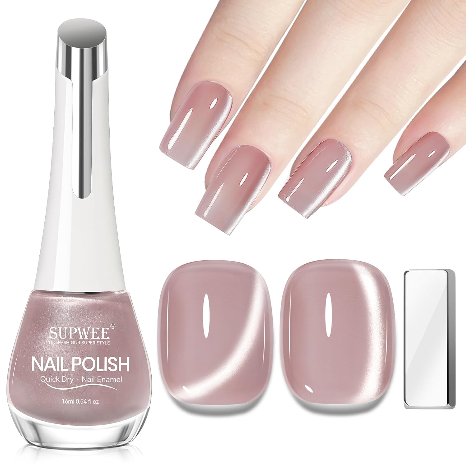 Nude Magnetic Nail Polish Non Gel Quick Dry Glitter Cat Eye Nail Polish Cats Eye Toe Fingernail Air Drying Fast Lacquer Manicure Gift For Women Girls 16ml, 0.54fl oz-Velvo Beauty