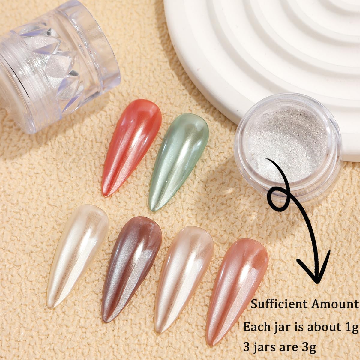 3Pcs Moonlight White Pearl Chrome Nail Powder, Super Glossy Clear Mirror Effect Holographic Pearl Nail Glitter Powder, Neon Ice Aurora Shimmer Sugar Pigment Dust for Nails Art Design-Velvo Beauty