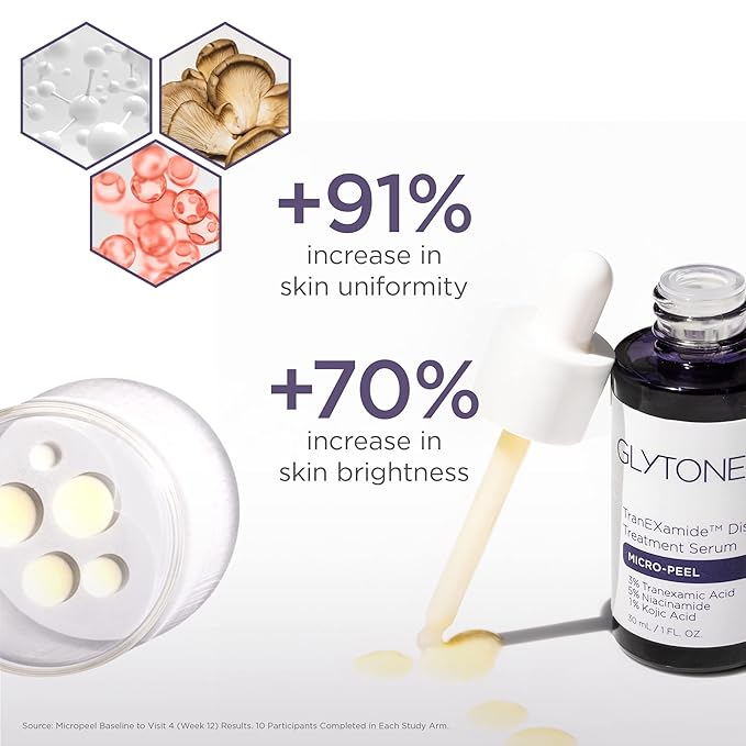 Glytone Micro-Peel TranEXamide™ Discoloration Correcting Serum | Dark Spot Remover with 3% Tranexamic Acid | Brightens Uneven Skin Tone for all Skin types | Fragrance Free, Paraben-Free - 1 fl oz-Velvo Beauty