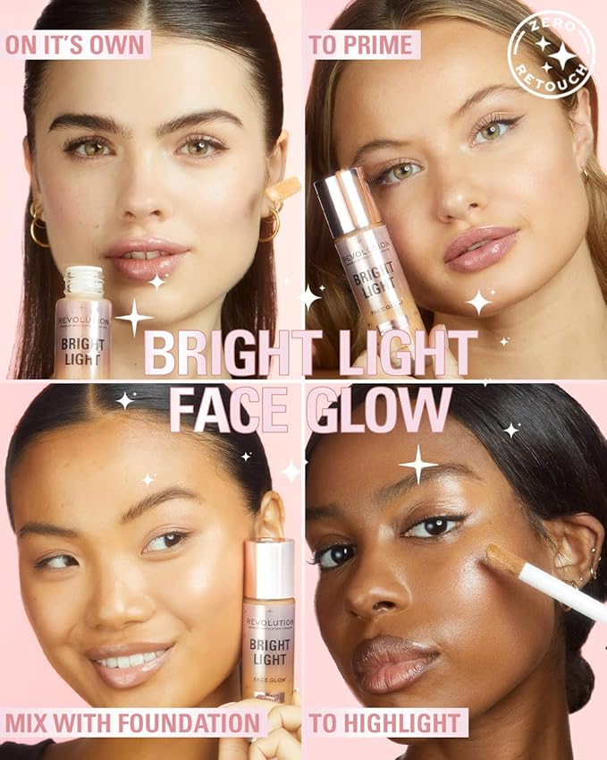Revolution, Bright Light Face Glow, Lightweight & Brightening Multi-Use Skin Tint, Illuminating and Natural Glow Finish, Gleam Light, 0.77 Fl. Oz-Velvo Beauty