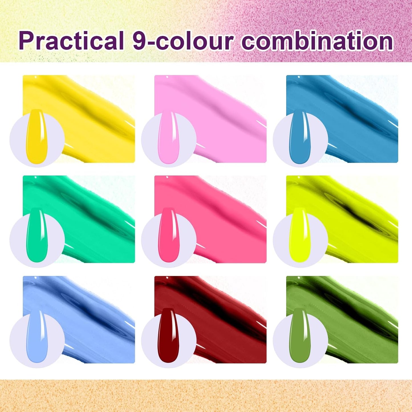 Gradient Painting Gel, 9 Bright Colors Ombre Gel Nail Polish Light Blue Pink Pigment Pat Nails Aura Nails French Manicure Soak Off UV Long-lasting No-wipe Home Salon DIY Nail Art ChromaGlow-Velvo Beauty