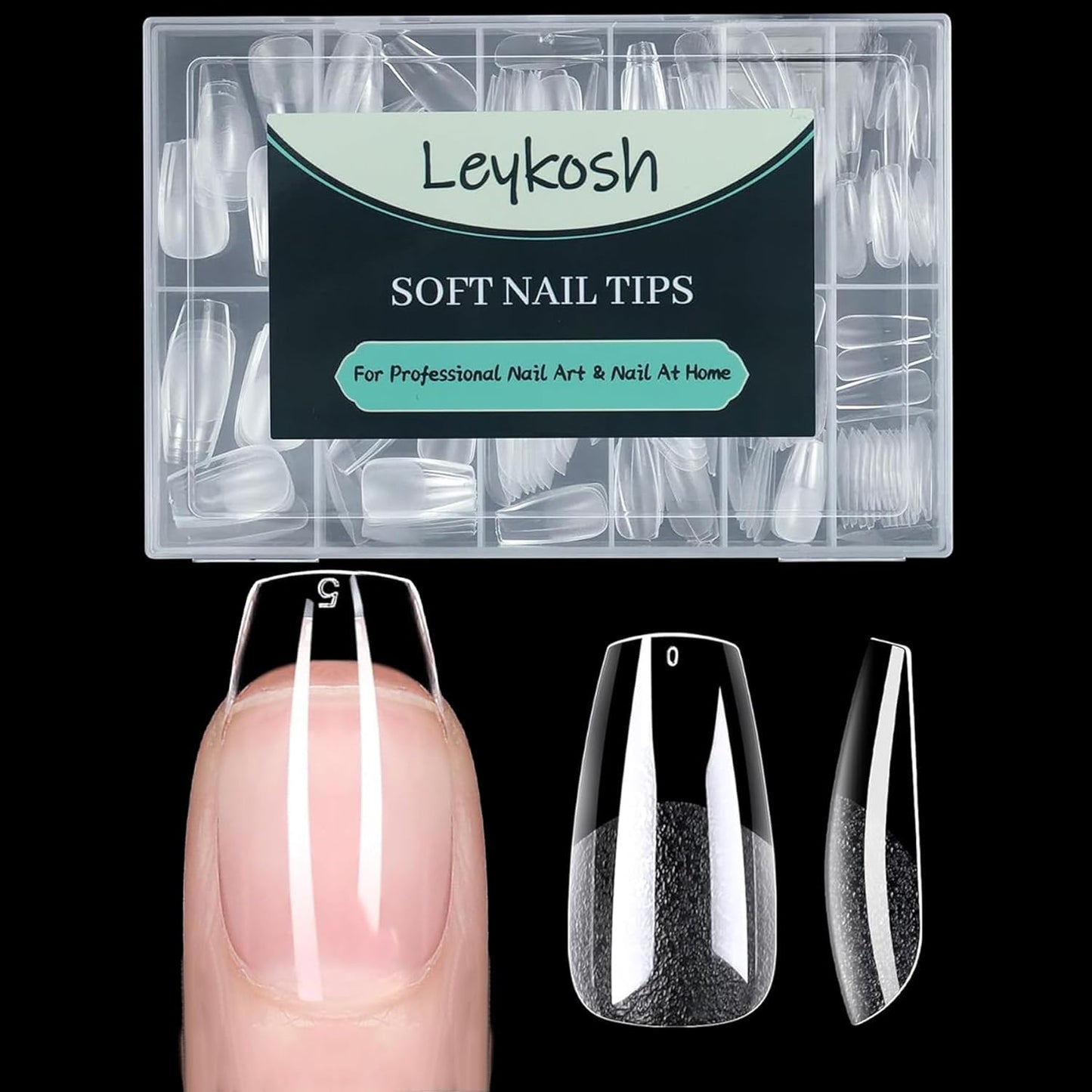 Medium Coffin Nail Tips, 216pcs Acrylic Ballerina Soft Fake Nails Gel Nail Tips, Full Cover Pre-Shaped Matte Clear Press on Nails for Extension, Diy at Home Manicure 12 Sizes-Velvo Beauty
