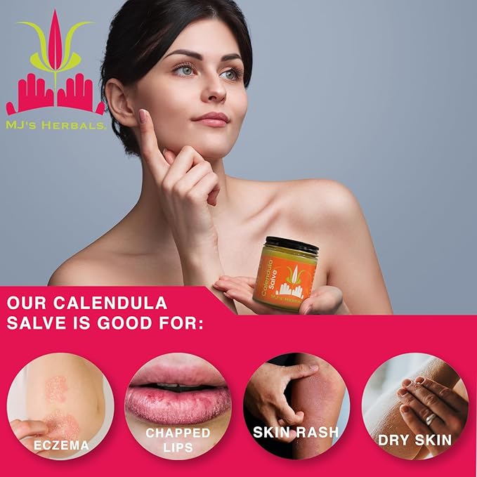 MJ's Herbals Calendula Salve - Skin Soothing Balm, Eczema Cream, Diaper Rash, Scars, Bug Bites, Made w/Calendula Blossoms & Propolis Beeswax (1 oz)-Velvo Beauty